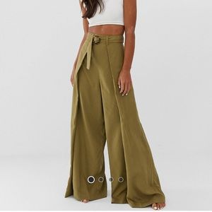 Monki Wide Leg Beach Pants in Khaki